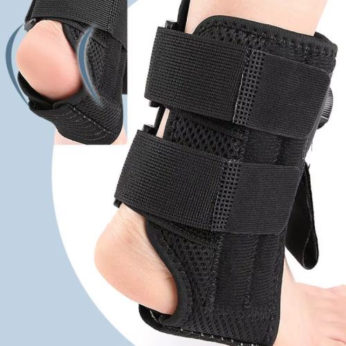Drop foot brace with shoe retainer and aluminum plates