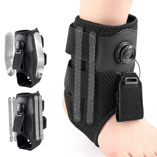Drop foot brace with shoe retainer and aluminum plates