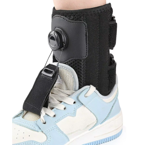 Drop foot brace with shoe retainer and aluminum plates