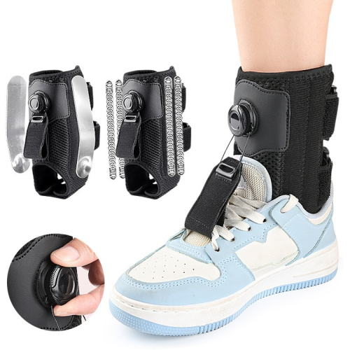 Drop foot brace with shoe retainer and aluminum plates
