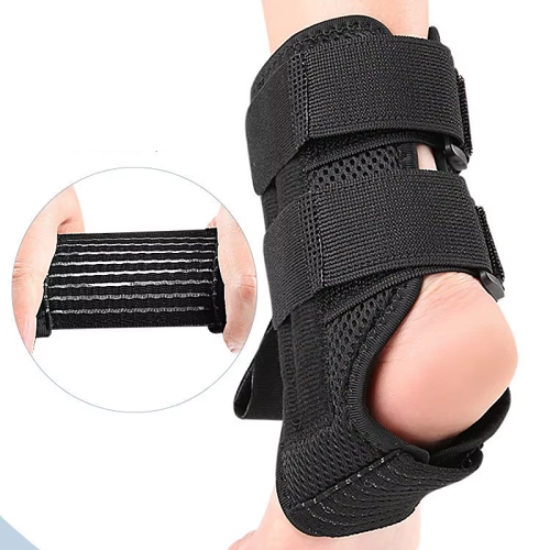 Drop foot brace with shoe retainer and aluminum plates