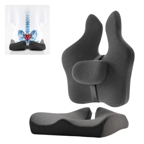 Orthopedic office seat cushion set with adjustable lumbar support