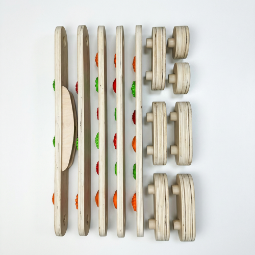 Balance track with massage elements and balance board