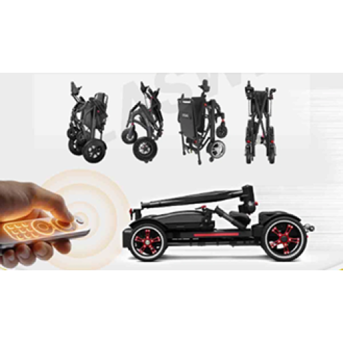 Folding battery-powered wheelchair with electric drive and right-side control panel