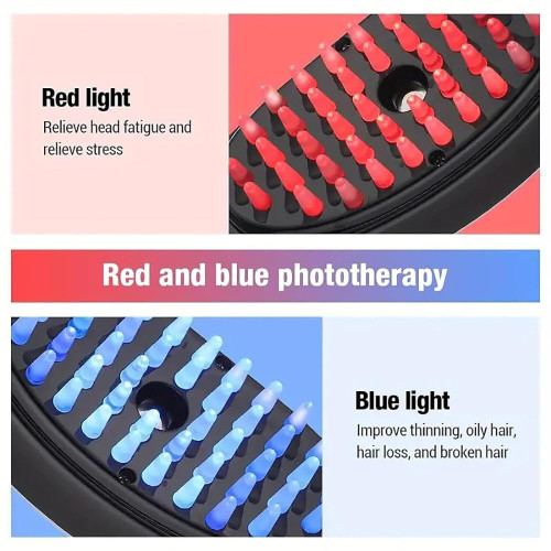 Combing with light therapy, vibration and sawing to enhance hair growth