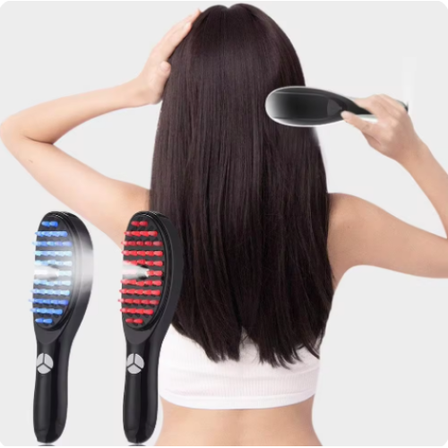 Combing with light therapy, vibration and sawing to enhance hair growth