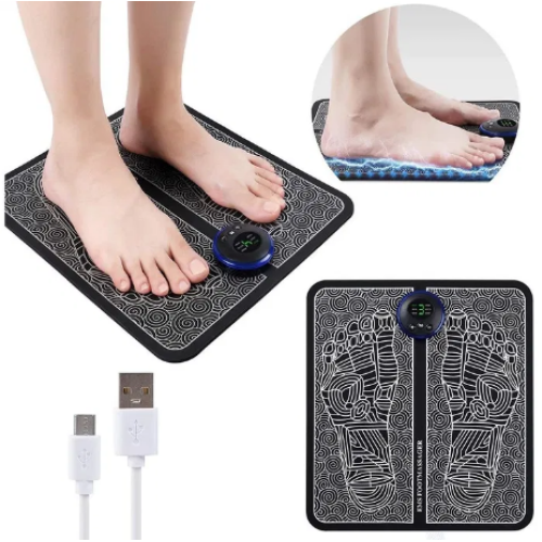 Electric foot stimulation massage and foot mat for improving blood circulation.
