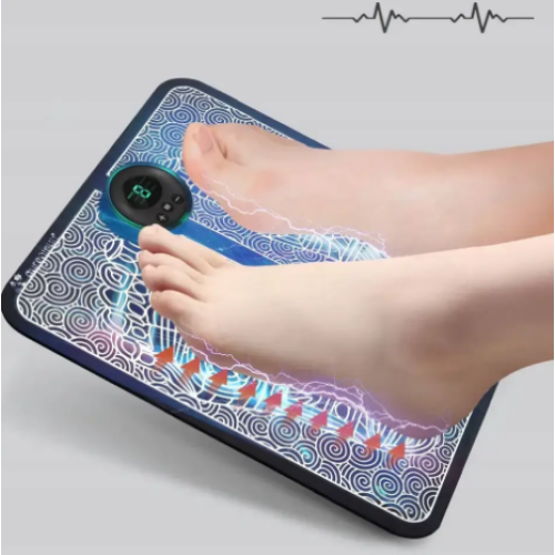 Electric foot stimulation massage and foot mat for improving blood circulation.