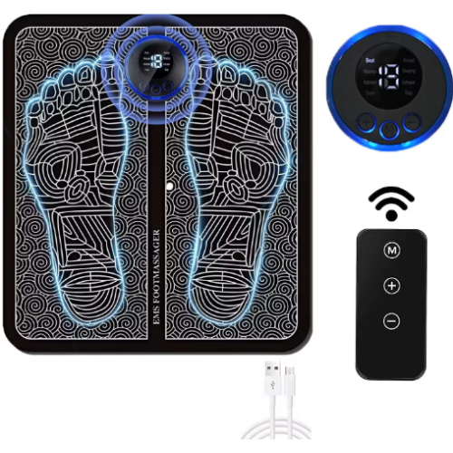 Electric foot stimulation massage and foot mat for improving blood circulation.