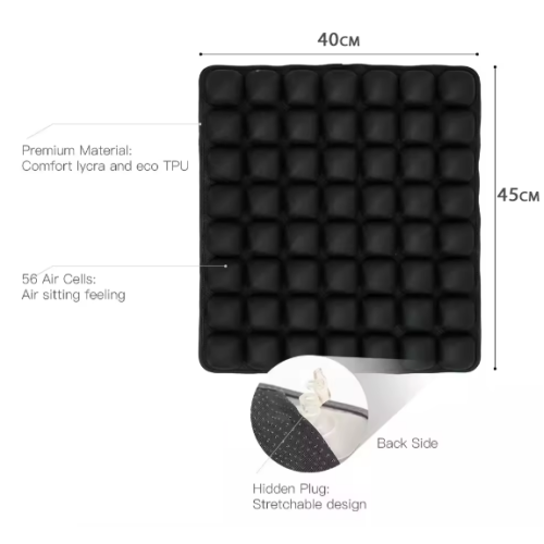 Inflatable massage cushion for sitting with a pump