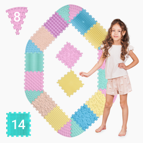 Massage mat Ortek Mega Mix Puzzles 14 elements + 8 Sectors Pastel