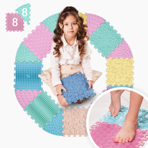 Massage mat Ortek Mix Puzzles 8 elements + 8 Sectors PASTEL