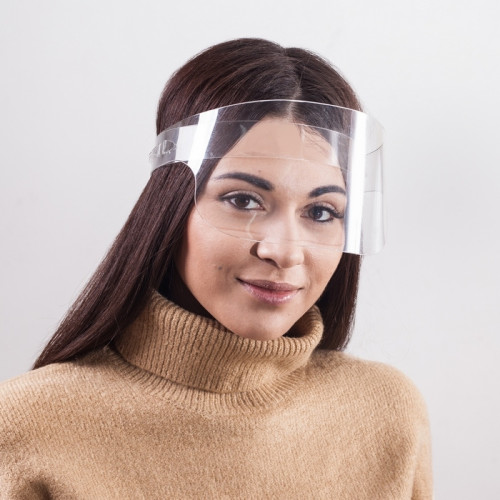 Protective acrylic face shield in the form of a small shield 11 cm high
